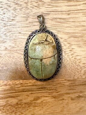 Vintage Green Soap Stone Sterling Scarab pendant